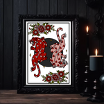PINK/RED HEART PANTHERS TRADITIONAL TATTOO ART PRINT