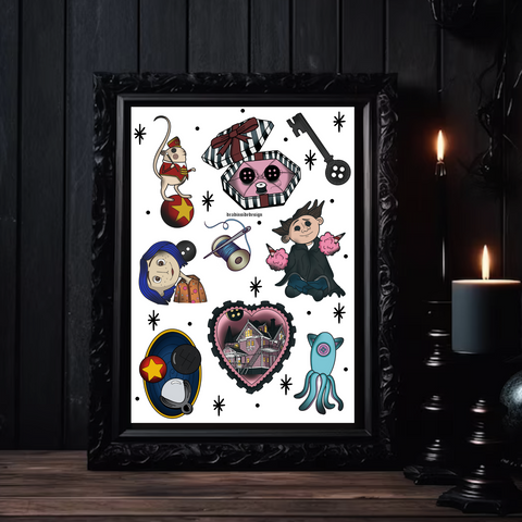 CORALINE FLASH SHEET TATTOO ART PRINT